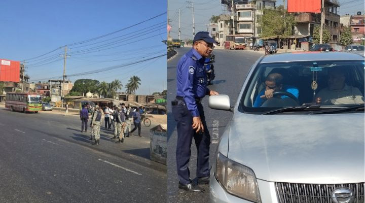 শেখ হাসিনার রায় ও ‘শাটডাউন’ কর্মসূচি: ঢাকার প্রবেশমুখে পুলিশের কড়া নিরাপত্তা